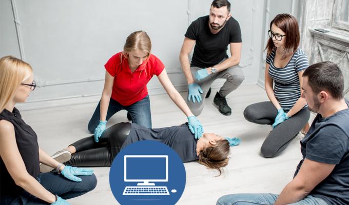 eNothilfe Titelbild mit Menschen und Computer